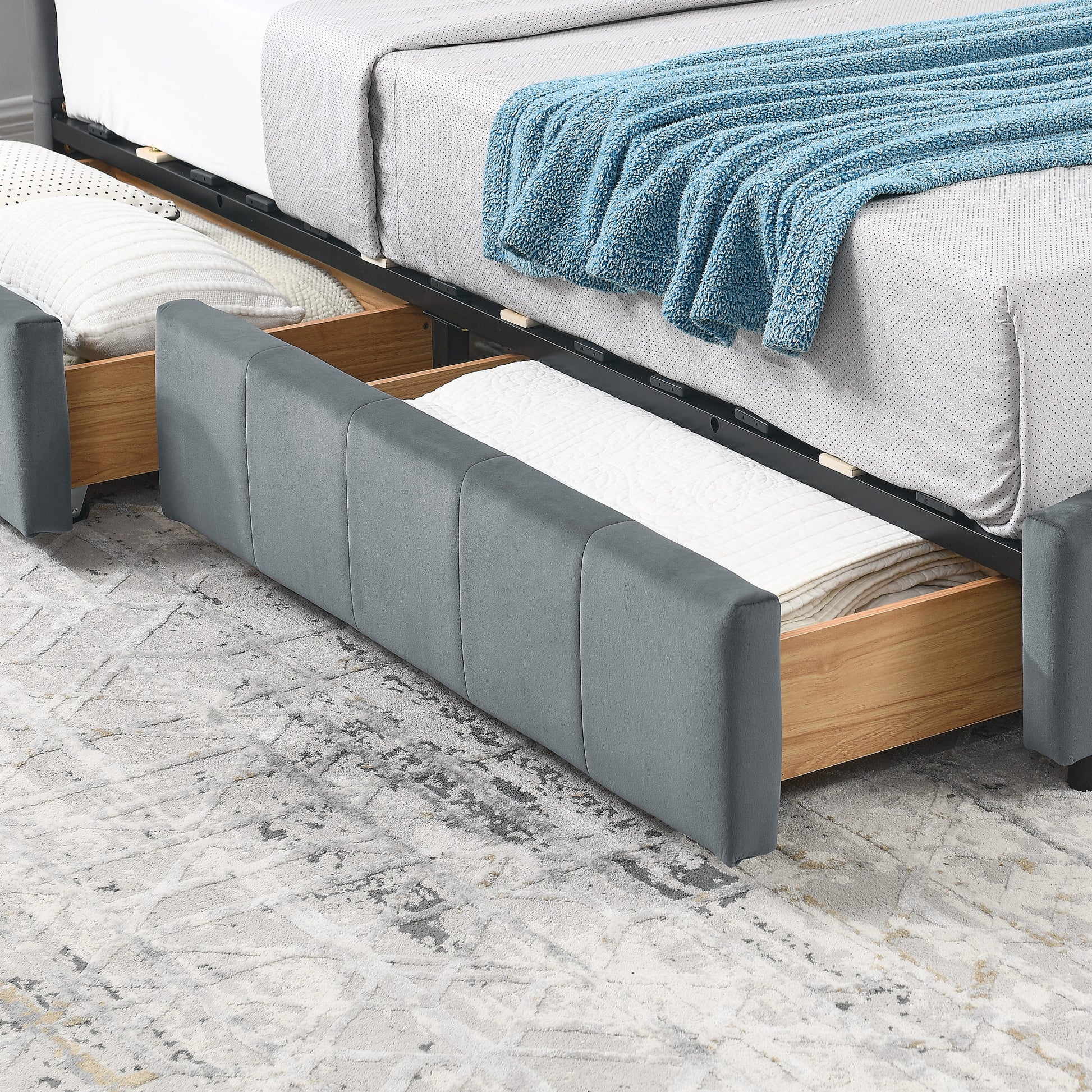 Full Size Storage Upholstered Tufted Bed Frame, Sofa Bed Frame with Comfortable Backrest and Armrests, Full Size Bed for Bedroom, Living Room,Velvet, GREY(80.5''*59''*29.5'') image 9