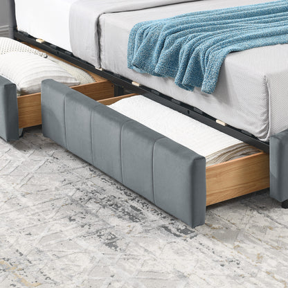 Full Size Storage Upholstered Tufted Bed Frame, Sofa Bed Frame with Comfortable Backrest and Armrests, Full Size Bed for Bedroom, Living Room,Velvet, GREY(80.5''*59''*29.5'') image 9