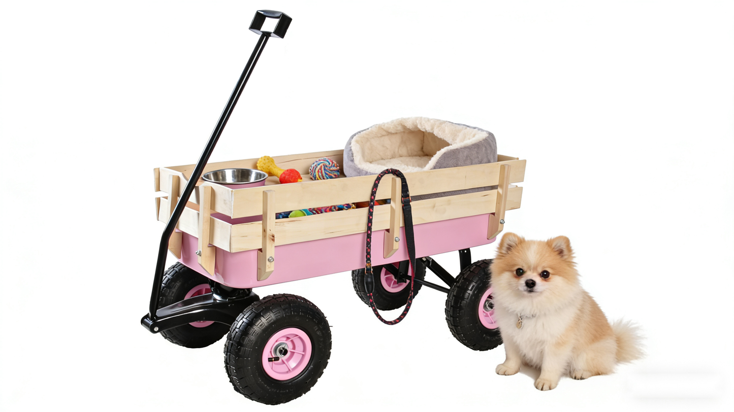 Outdoor Wagon All Terrain Pulling w/Wood Railing Air Tires Garden Cart image 7
