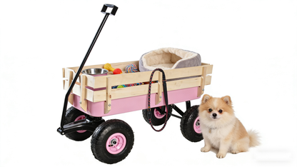 Outdoor Wagon All Terrain Pulling w/Wood Railing Air Tires Garden Cart image 7
