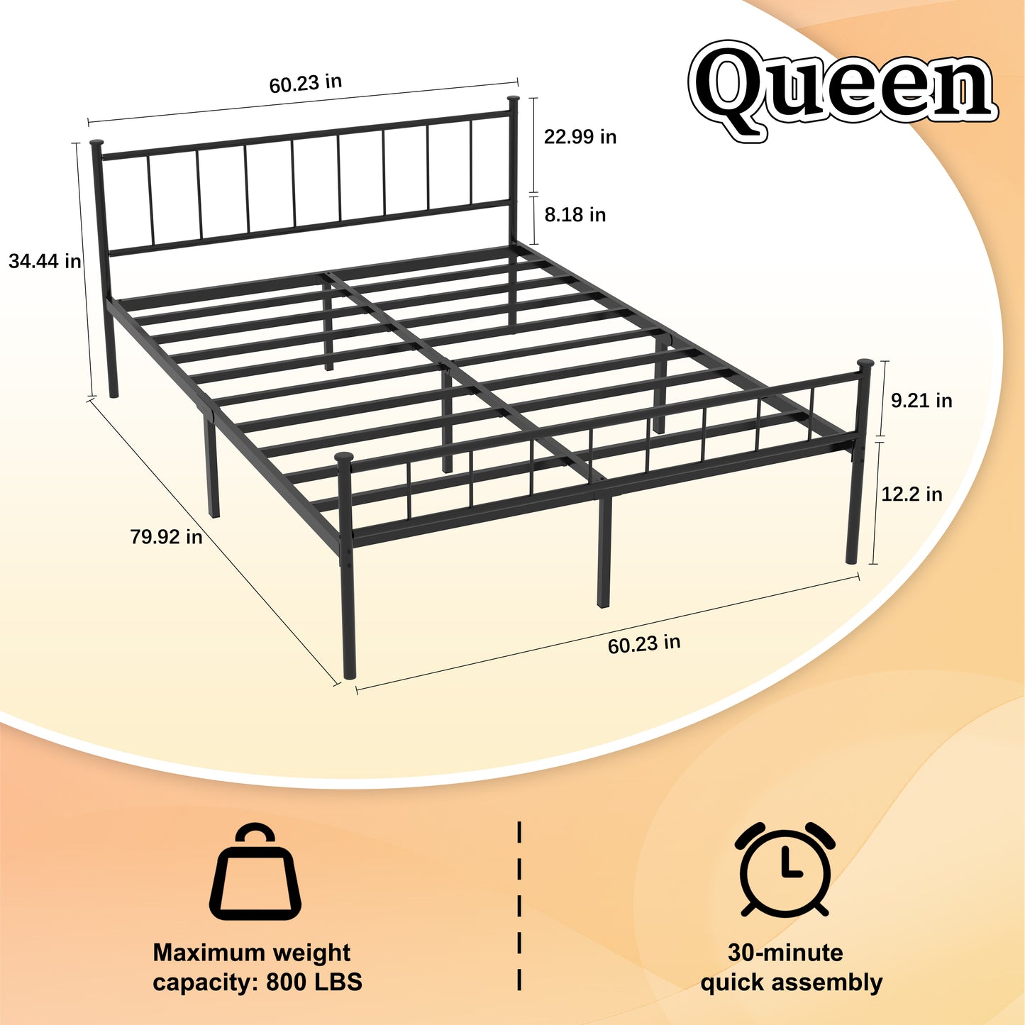 Queen Size Bed Frame, Headboard and Footboard,Structurally Stable, Under Bed Storage,No Box Spring Needed,Black image 9