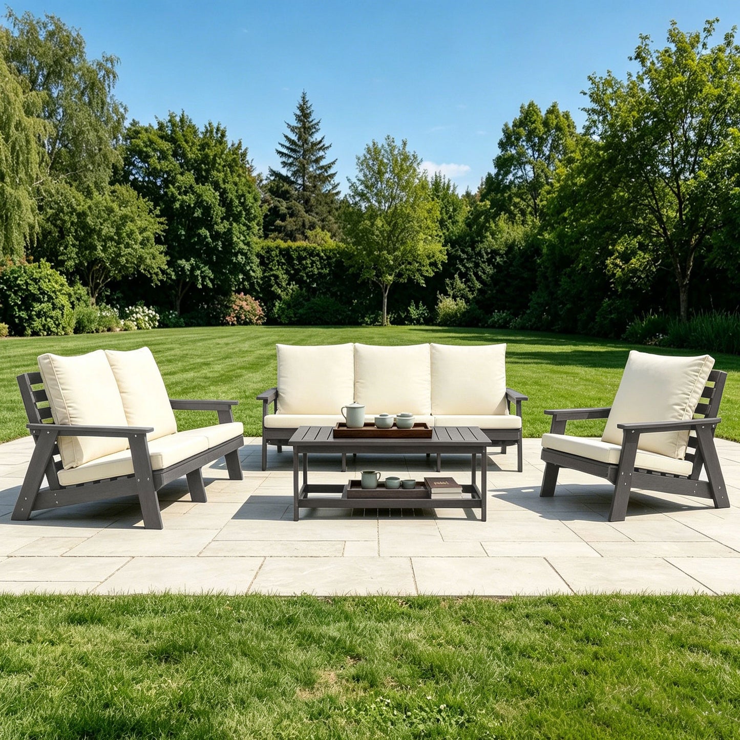 HIPS 3 Seater Sofa with Cushion, Outdoor Garden Sofa, Sofa Set for Porch, Poolside, Terrace, and Yard Grey/Beige image 4