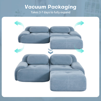 82'' L-shaped sofa in softCorduroy Fabric fabric modular design multiple combinations curved armrests no assembly required high-resilience sponge suitable for living rooms rest areas bedroom,Blue image 12