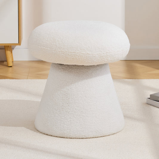 066-Teddy Fabric Soft-padded Footstool, Mushroom shaped Ottoman, Shoe-changing Stool, Makeup Stool,No Installation Required, Suitable For Bedrooms, Living Rooms, Powder Rooms Or Entrances, White image 1