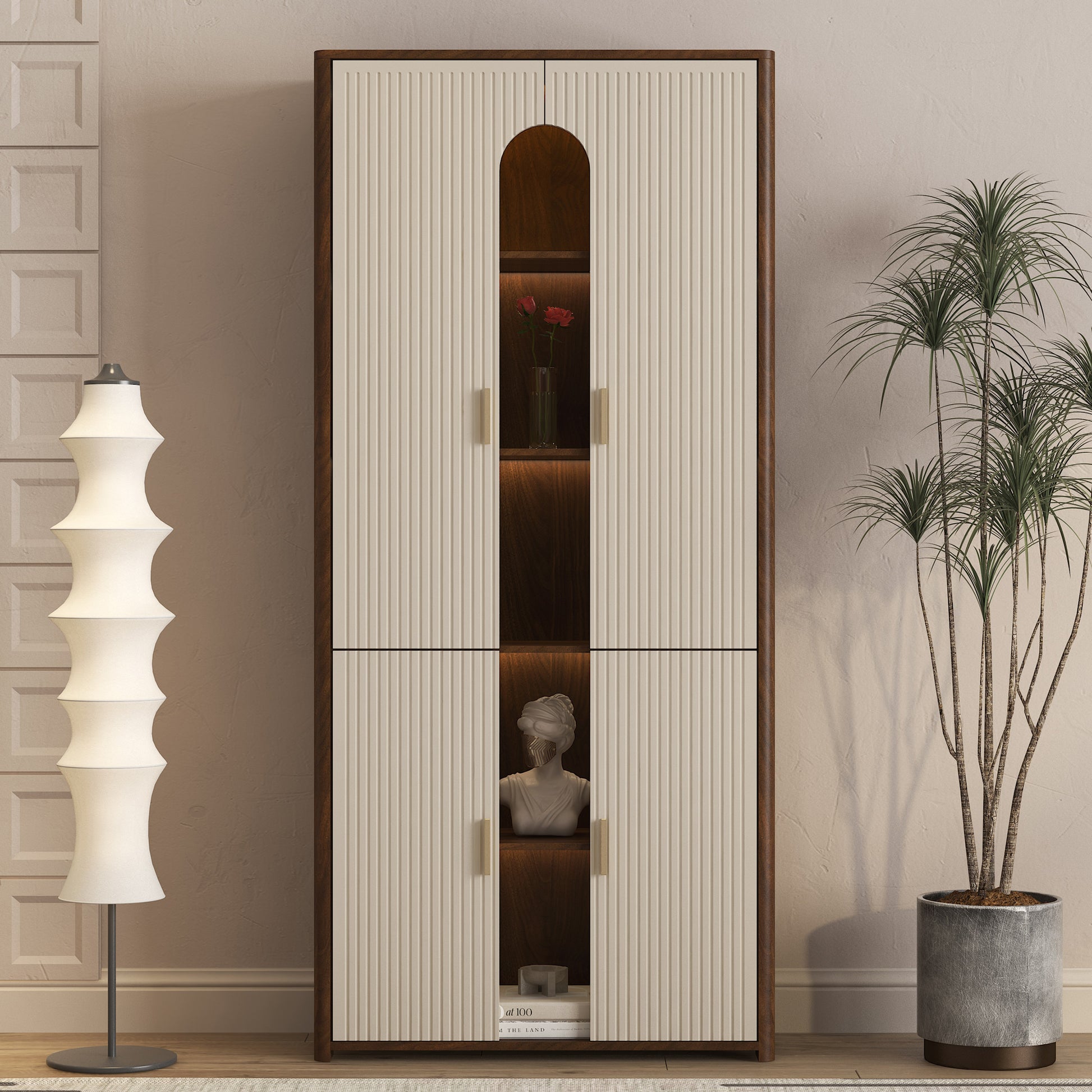 Display Cabinet with Doors,Bookcase with LED Lights, Display Case for Collectibles Bedroom Living Room Office image 1