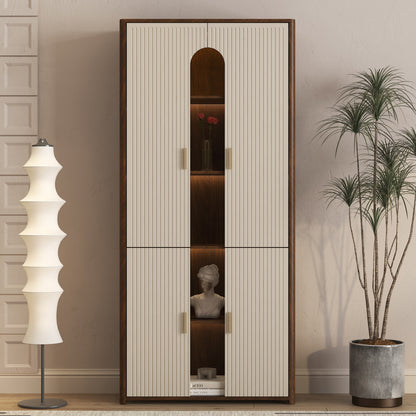 Display Cabinet with Doors,Bookcase with LED Lights, Display Case for Collectibles Bedroom Living Room Office image 1