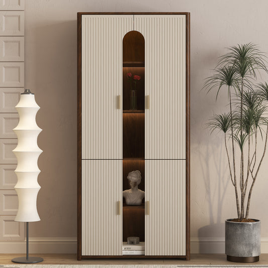 Display Cabinet with Doors,Bookcase with LED Lights, Display Case for Collectibles Bedroom Living Room Office image 1