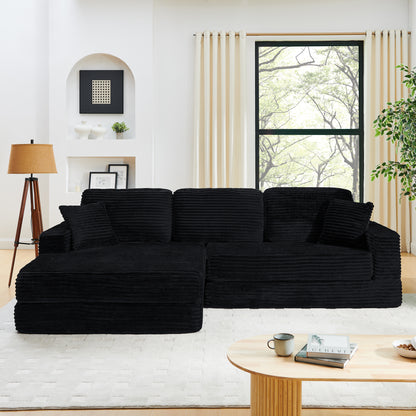 Left sofa seat,L shape Modular Sectional Sofa, Compressed Sectional Sofa Modern Minimalist Style Corduroy Couch,Unfold into a bed, Bedroom, Comfy Compressed Sofa Couch Space-Efficient Design-black image 3