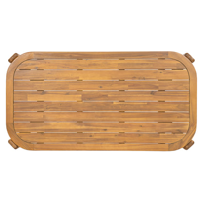 Kaja Outdoor Acacia Wood Dining Table, Teak Finish with Slat Design image 5