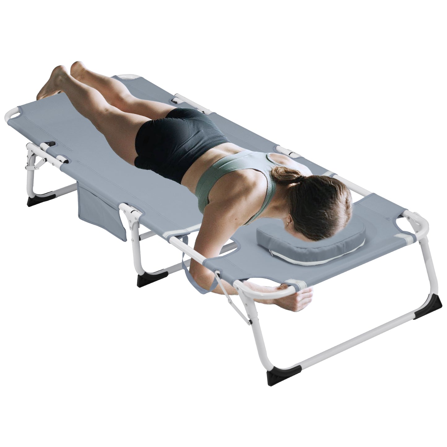3-in-1 Heavy Duty Tanning Chair with Face Hole Adjustable 5-Position Folding Chaise Lounge Chairs for Outside Portable Lay Flat Beach Lounge Chair for Outdoor Sunbathing Patio Pool Lawn Camping Deck P image 1