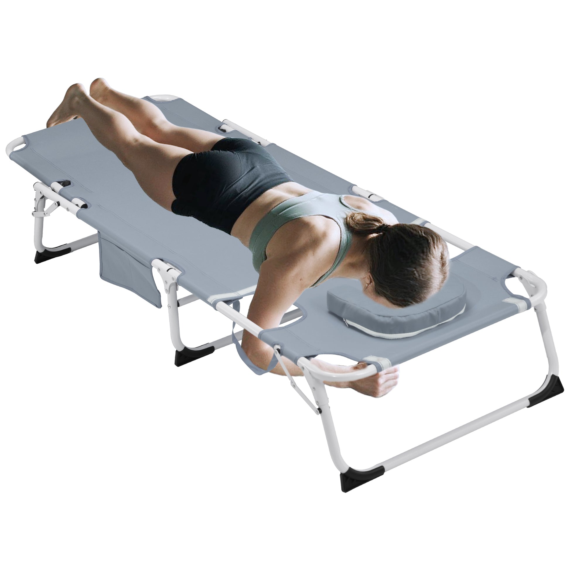 3-in-1 Heavy Duty Tanning Chair with Face Hole Adjustable 5-Position Folding Chaise Lounge Chairs for Outside Portable Lay Flat Beach Lounge Chair for Outdoor Sunbathing Patio Pool Lawn Camping Deck P image 1