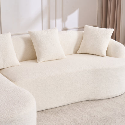 Boneless L-Shape Sectional Sofa with Curved Chaise,White Modular Chenille Compression Couch,30D High-Density Foam,Minimalist Modular Couches Sleeper for Living Room Bedroom Apartment Lounge. image 11