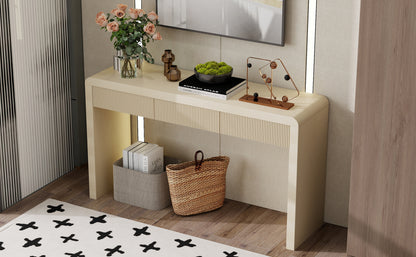TREXM Rustic Console Table with 3 Fluted Drawers - Solid Wood Veneer Entryway Table Featuring Natural Wood Grain for Living Room, Hallway (Apricot) image 10