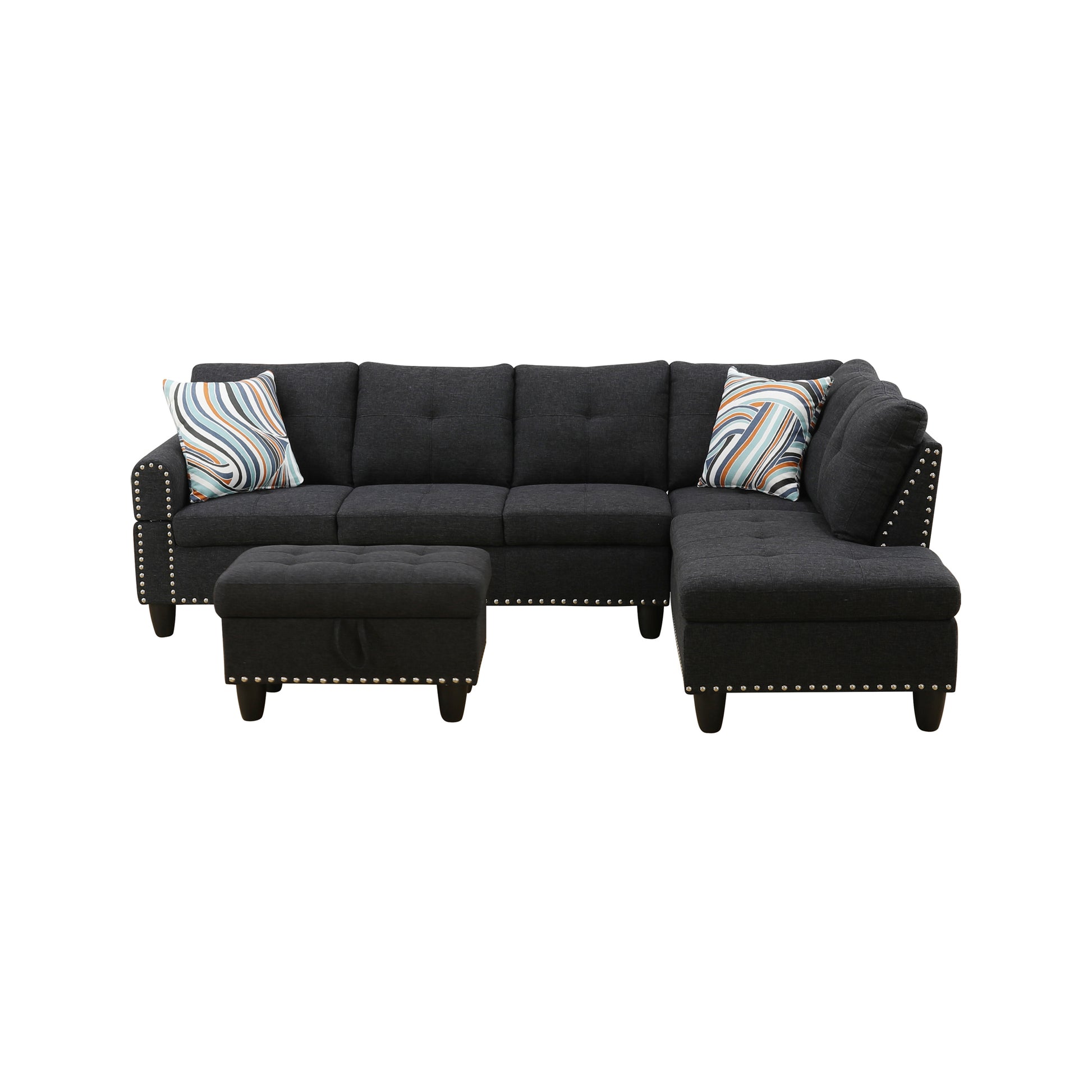 L shape Sectional Sofa Chair with cup holder - Black-Right image 5