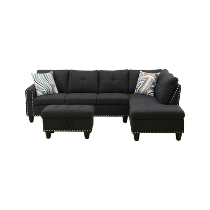 L shape Sectional Sofa Chair with cup holder - Black-Right image 5