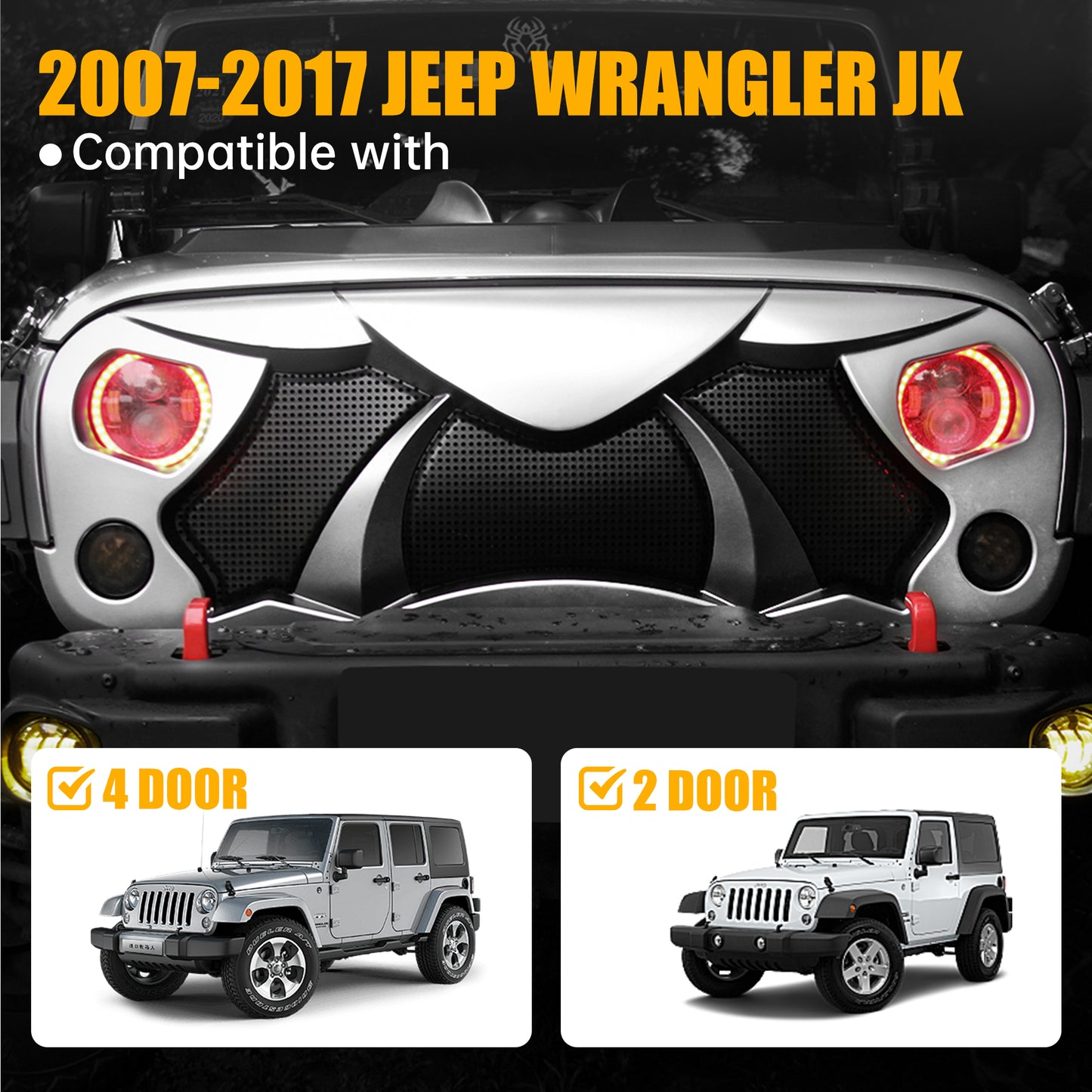 Halloween Front Grille Grid Grill for 2007-2017 Jeep Wrangler Rubicon Sahara Sport JK/JKU, Matte Black image 5