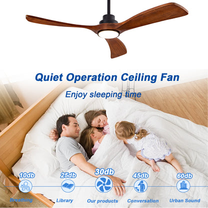 52" indoor Ceiling Fan with Light,3 Walnut Solid Wood Blade, Remote Control,3 CCT Dimmable LED, Timer, 6-Speed Reversible Motor Use for Living Room or Patio image 9