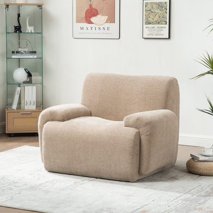 42" Wide Modern Upholstered Chenille Vertical Stripes Accent Chair, Boneless Single Sofa Chair, Armchair Comfy Reading Lounge Chair with Deep Seats for Living Room Bedroom Apartment, Dorms, Taupe image 1