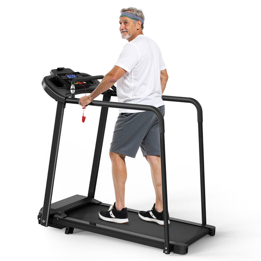 Walking Pad Treadmill for Senior, Foldable Exercise Treadmill with Stable and Safe Structural Design, Large LED Display for Elderly, Long Handrail for Balance, 300 Lbs Capacity image 1