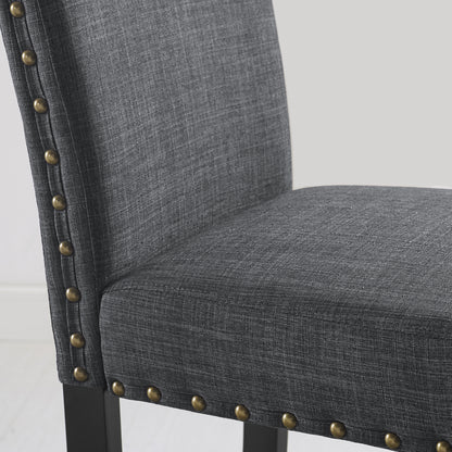 Biony 3-Piece 36" Round Espresso Finish Bar Table with 2 Gray Fabric Nail Head Pub Chairs image 7