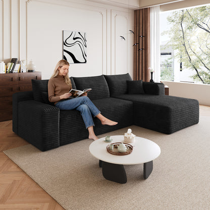 95" Cloud Sectional Sofa,Modern Minimalist Upholstered Couches, Comfort U Shaped Sofa for Living Room,Deep Seat Corner Couch,No Assembly Required,Black (Plush Corduroy Fabric) image 1