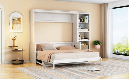 Queen Size Murphy Bed with Desk and Bookshelf, White image 5
