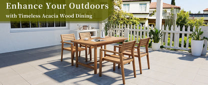 U_STYLE 5-Piece Outdoor Acacia Wood Outdoor Dining Set of 4,59.06-Inch Rectangular Table with Umbrella Hole,Suitable for Patio, Lawn, Garden, Poolside, & Indoor Use image 4