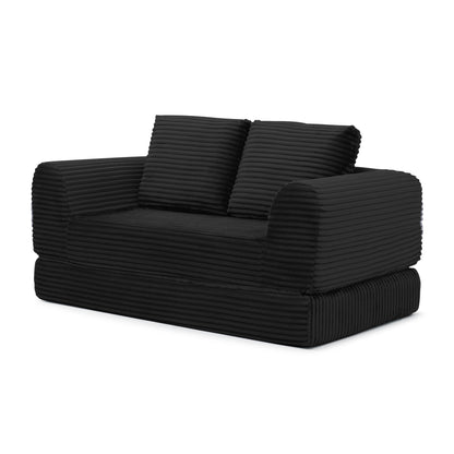 2-in-1 Folding Convertible Sofa Bed, Modern Corduroy Sleeper Couch with 2*pillows, Futon Modular Upholstered Boneless Loveseat with Pull-Out Bed,Folding Floor Modular Couch for Living Room Black image 7