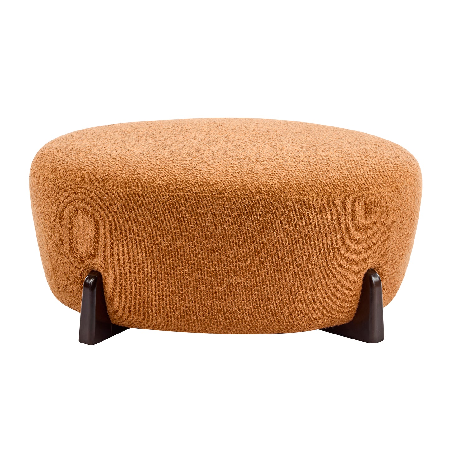 Modish Round Ottoman: Boucle Top with Splayed Rubber Wood Legs, Pumpkin Orange image 2