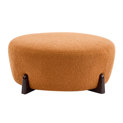 Modish Round Ottoman: Boucle Top with Splayed Rubber Wood Legs, Pumpkin Orange image 2