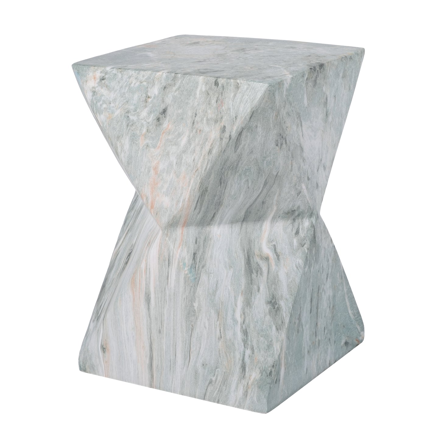 18.5"H Modern Geometric MGO Side Table, Hourglass Accent Table with Faux Marble Finish - Weather Resistant End Table for Indoor and Outdoor Use, Living Room, Bedroom & Patio, Green Marble image 5