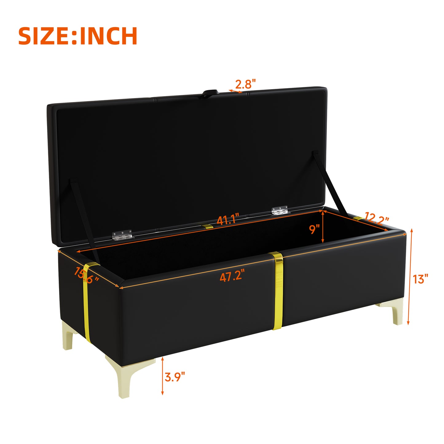 2-Pieces Bedroom Sets,Queen Size Upholstered Platform Bed with Hydraulic Storage System,Storage Ottoman with Metal Legs,Black(Old SKU:N733S207778B) image 10