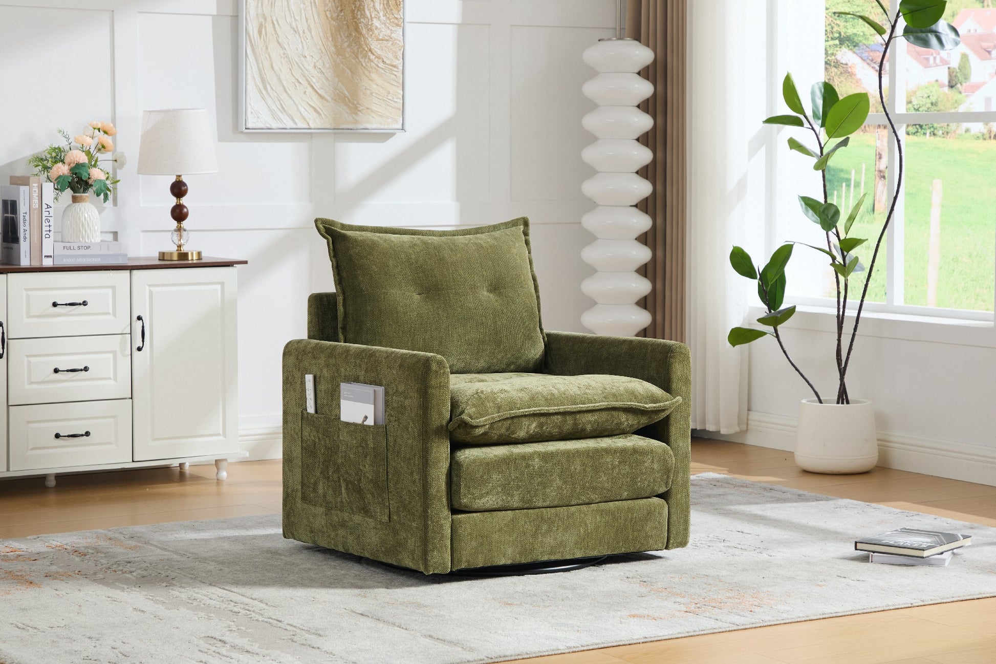 UNITED WE WIN Swivel Barrel Chair - Mid Century Modern Chair, Thick Padded Arm Chair with Solid Metal Base, Comfortable Single Sofa Chair, Swivel Accent Chair for Living Room Bedroom image 7
