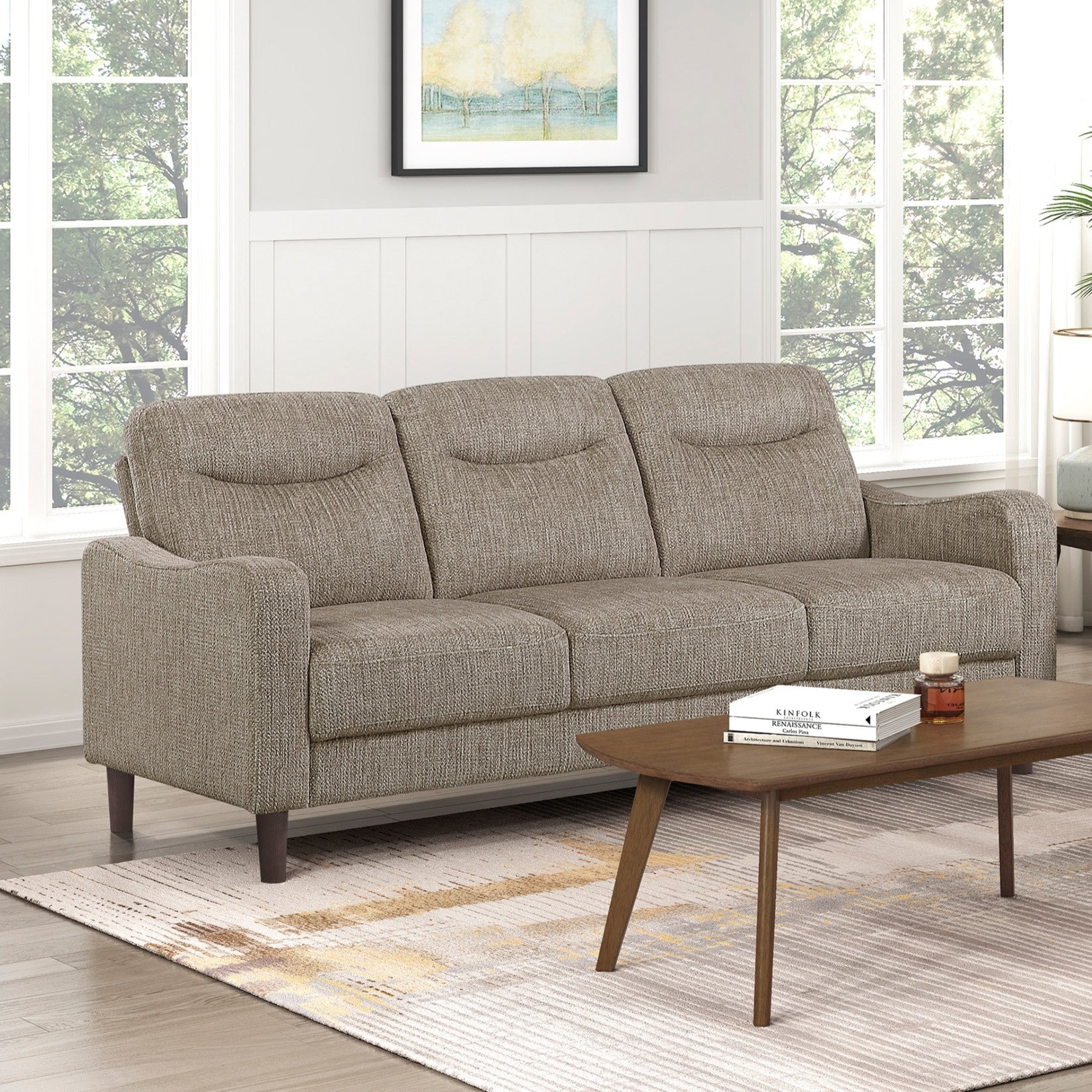 Contemporary Brown Sofa Chenille Fabric Upholstery Foam Comfort Solid Wood Living Room Furniture 1pc image 1