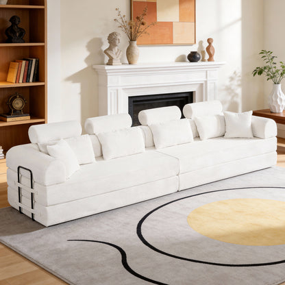 L shape Modular Sectional Sofa, Compressed Sectional Sofa Modern Minimalist Style Corduroy Couch,Unfold into a bed, Bedroom, Comfy Compressed Sofa Couch Space-Efficient Design(Beige) image 3