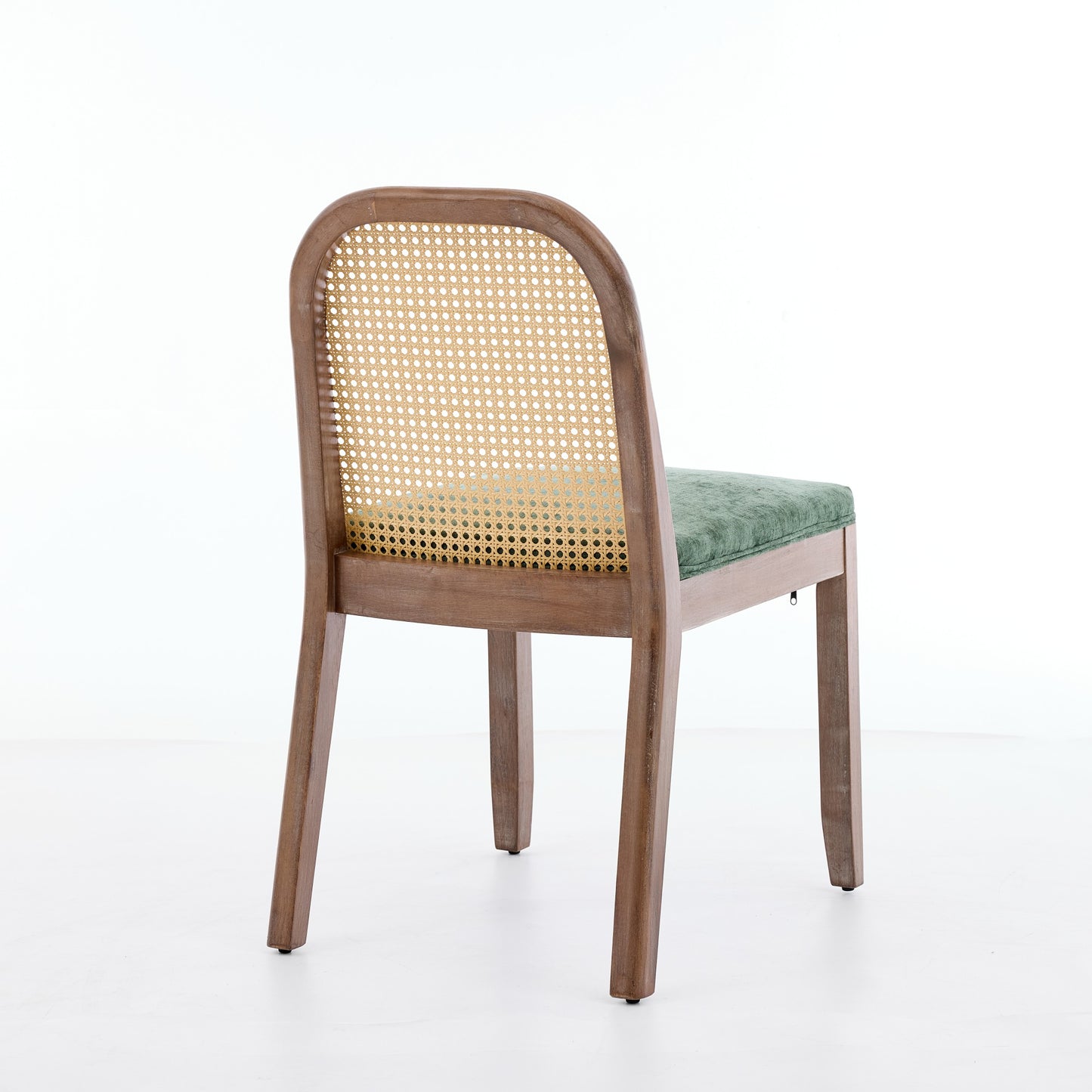 Set of 2 Curved Arched Cane Back Dining Chairs,Mid Century Farmhouse Side Chairs,Distressed Solid Wood Frame,Chenille Cushion with S-Spring and Sponge,Armless Accent Chairs for Kitchen,Green,SW1899OL image 6
