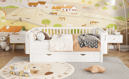 Full Size Wood Platform Bed for Kids, Wood Low Profile Full Bed with Rails for Girls and Boys, White (Old SKU W2593P331684) image 8