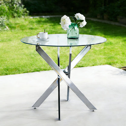 Dining Table with cross metal leg and tempered glass,Modern Space Saving Kitchen Table for Living Room,chrome legs image 1