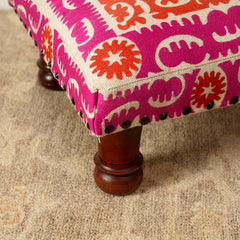 Decorative Handcrafted Suzani Embroideried Foot Stool-16X16X5"