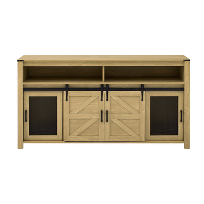 U_STYLE 59.3''Sideboard with Sliding Barn Door and Mesh Panels,Farmhouse Buffet with Open Storage,Suitable for Living Room, Hallway, Balcony,Kitchen, Office image 5