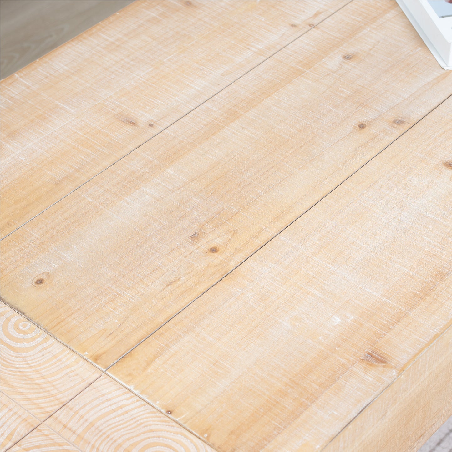 49" Rustic Wood Coffee Table, Engineered Wood Center Table with Whitewashed Finish, Modern Farmhouse Living Room Table image 7