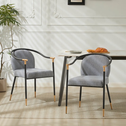 Modern upholstered dining chair set of 2 black and gold front view