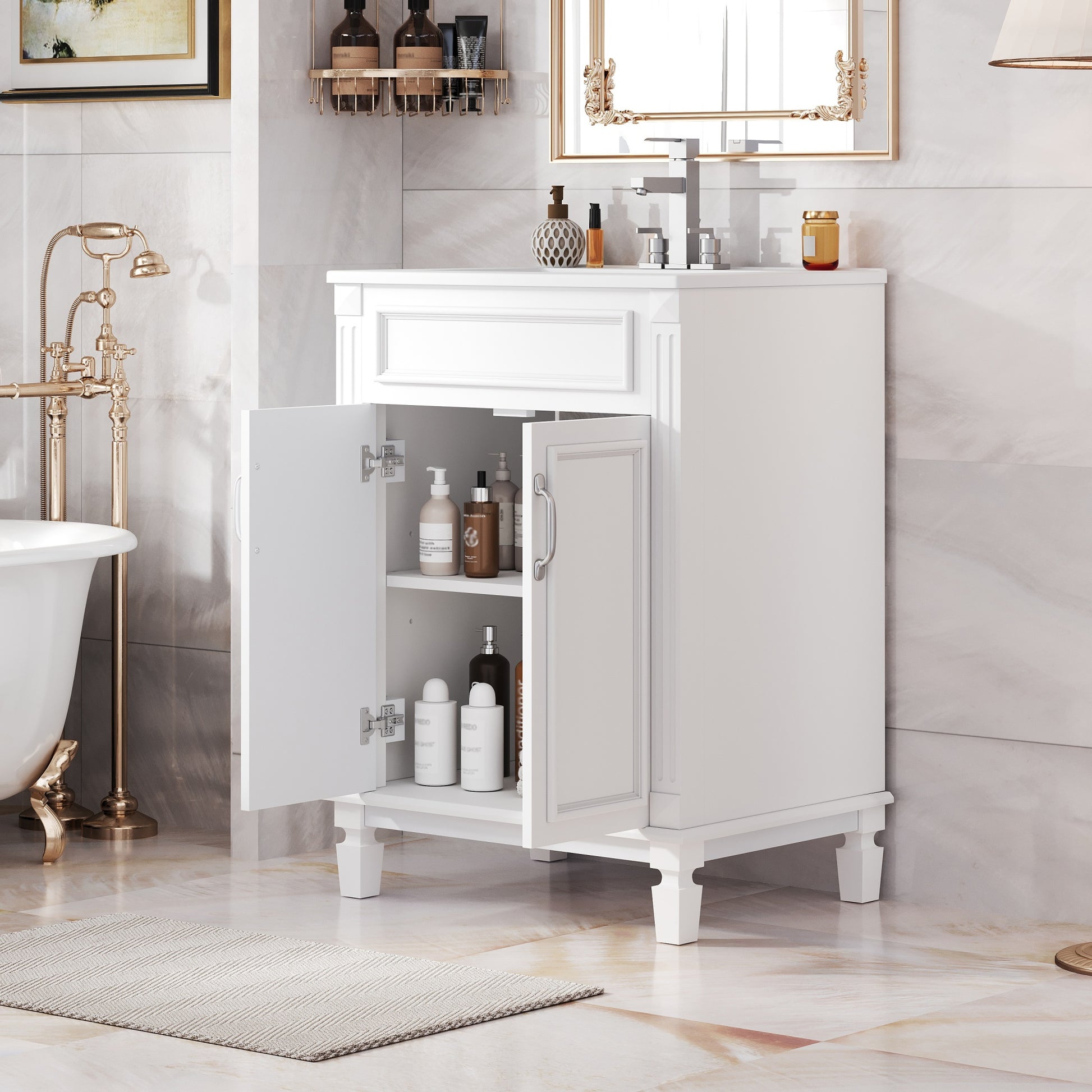 24'' Bathroom Vanity with Top Sink, Modern Bathroom Storage Cabinet with 2 Soft-Closing Doors and Adjustable Shelf, Solid Wood Frame image 3