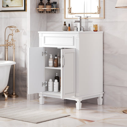 24'' Bathroom Vanity with Top Sink, Modern Bathroom Storage Cabinet with 2 Soft-Closing Doors and Adjustable Shelf, Solid Wood Frame image 3