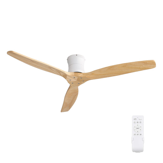 Solid Wood 52 Inch Ceiling Fan, Flush Mount Low Profile, 3 Wood Blades with Remote Control 6 Speeds, Quite DC Motor for Farmhouse/Indoor image 1