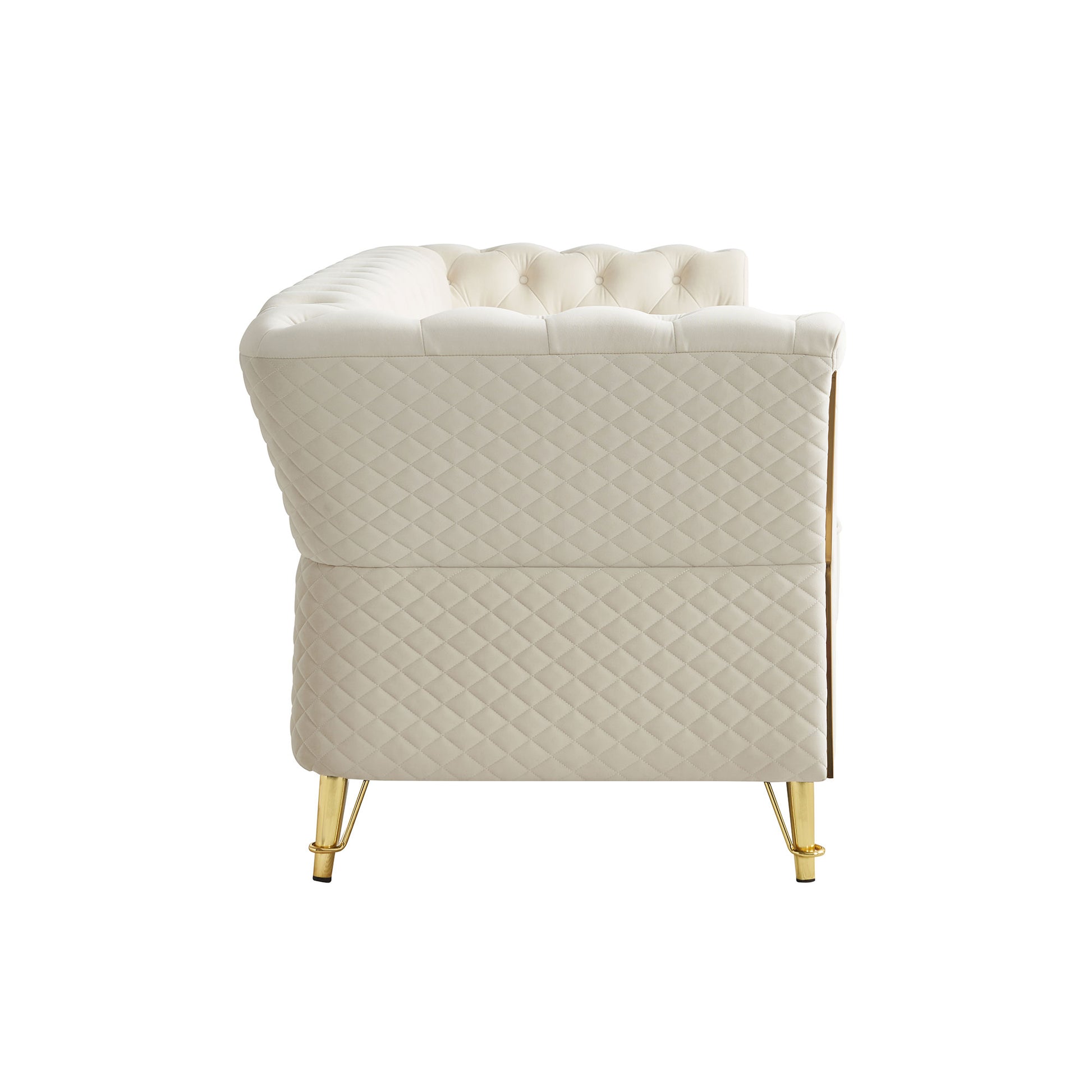Modern Tufted Velvet Sofa 87.4 inch for Living Room Beige Color image 5
