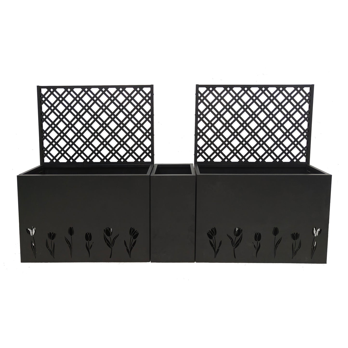 Metal Planter-Trellis Combo (Set of 3) - Raised Garden Bed, Flower Trellis & Privacy Screen for Patio, Balcony, Garden, Rust-Resistant Planter Box with Drainage Holes, 23.6in Depth Planting Bed, Tulip image 10