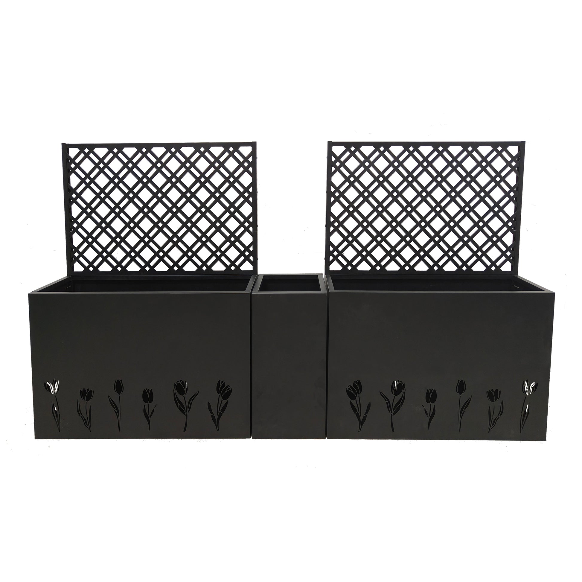 Metal Planter-Trellis Combo (Set of 3) - Raised Garden Bed, Flower Trellis & Privacy Screen for Patio, Balcony, Garden, Rust-Resistant Planter Box with Drainage Holes, 23.6in Depth Planting Bed, Tulip image 10
