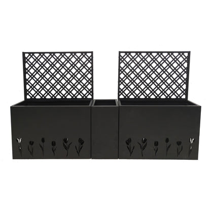 Metal Planter-Trellis Combo (Set of 3) - Raised Garden Bed, Flower Trellis & Privacy Screen for Patio, Balcony, Garden, Rust-Resistant Planter Box with Drainage Holes, 23.6in Depth Planting Bed, Tulip image 10