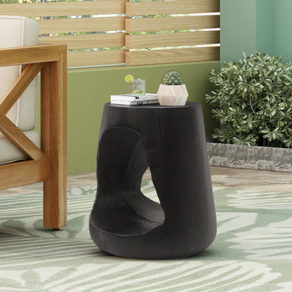 MGO Hollow Side Table, Wood-like texture, Black Color image 2